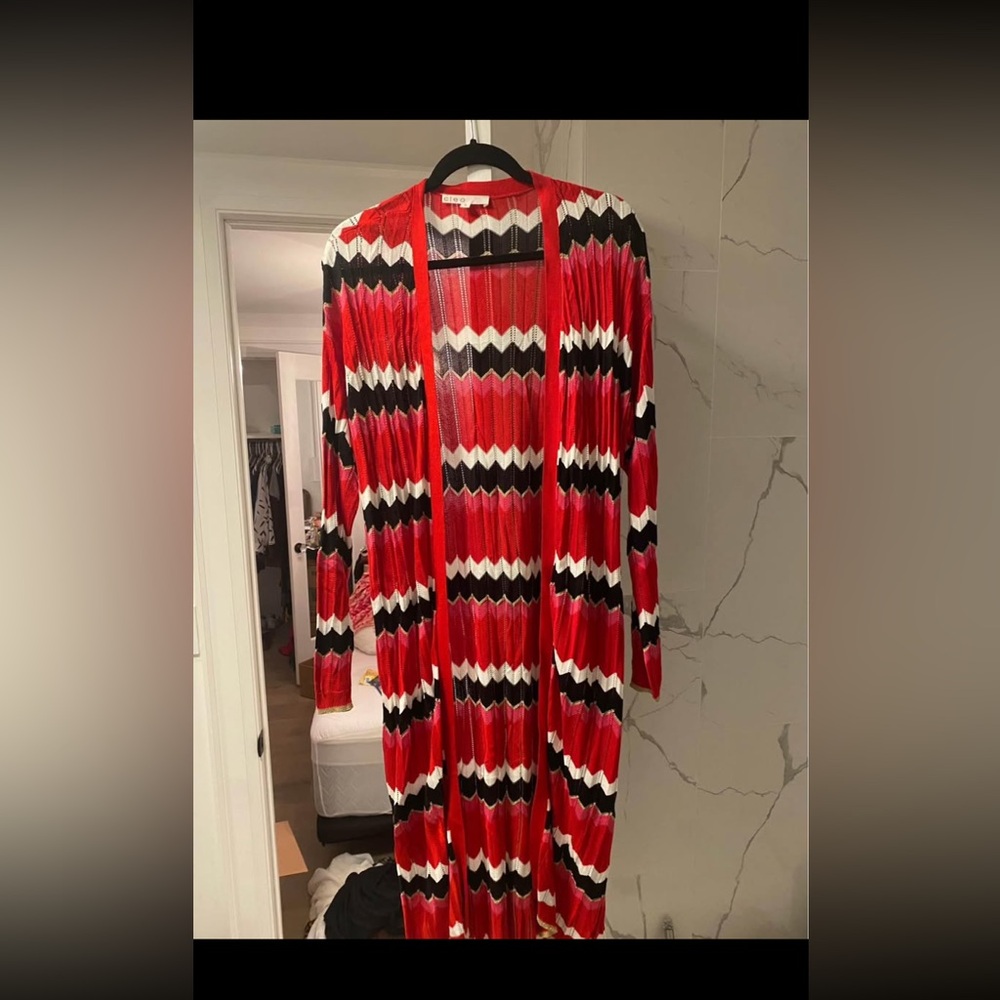 cleo Red Black Chevron Long Cardigan